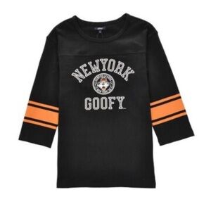 SPAO x Disney Goofy “New York” Graphic 3/4 Long Sleeve Shirt | Black | Size S